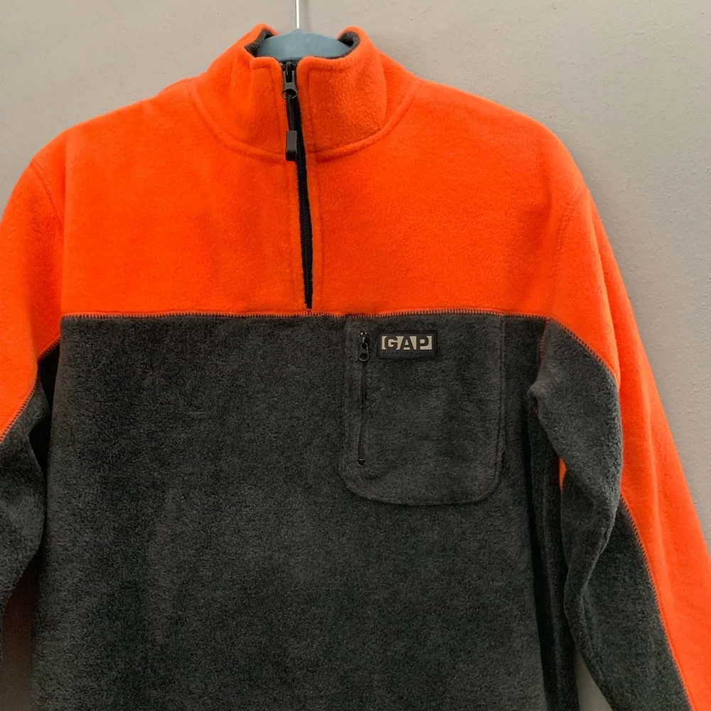 Gap XL 12 pullover fleece half zip color block orange gray warm winter fall